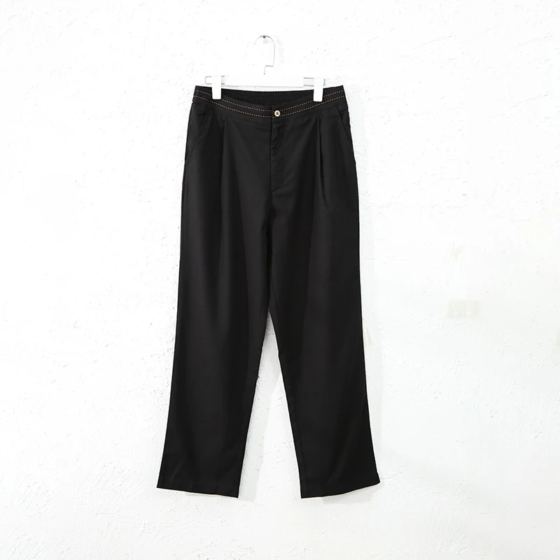 Vintage Linen Women's Pants Casual Elastic Waist Button Up Korean Fashion Harajuku Trouser Streetwear Sweatpants
