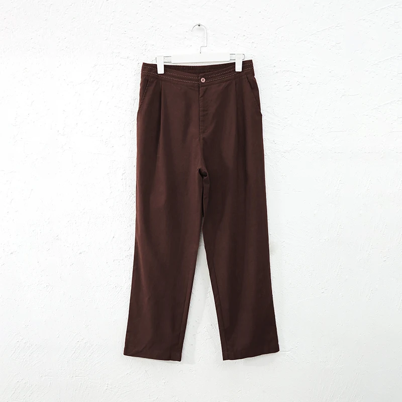 Vintage Linen Women's Pants Casual Elastic Waist Button Up Korean Fashion Harajuku Trouser Streetwear Sweatpants