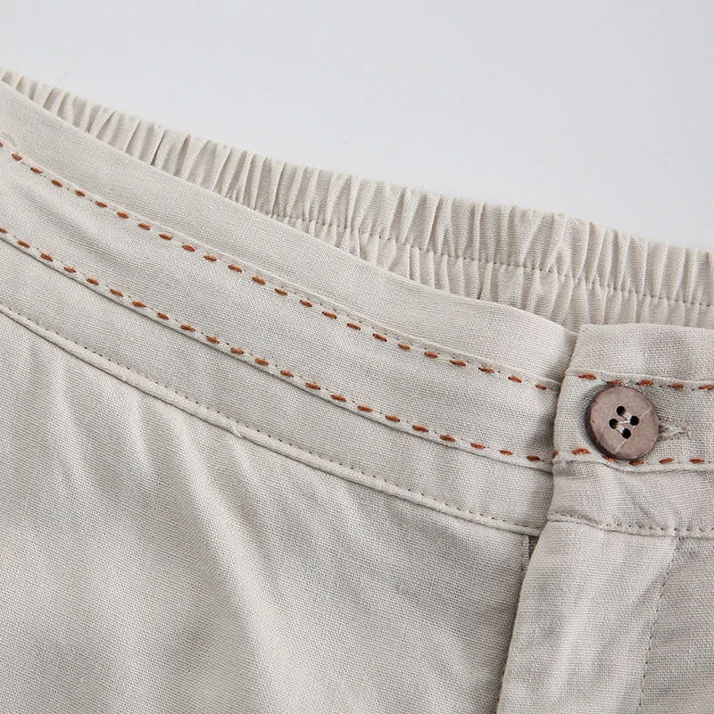 Vintage Linen Women's Pants Casual Elastic Waist Button Up Korean Fashion Harajuku Trouser Streetwear Sweatpants
