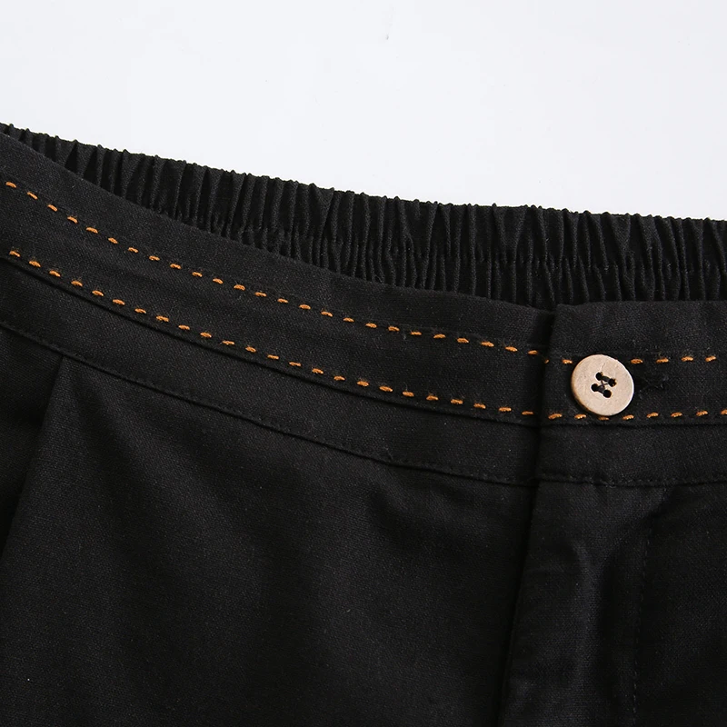 Vintage Linen Women's Pants Casual Elastic Waist Button Up Korean Fashion Harajuku Trouser Streetwear Sweatpants