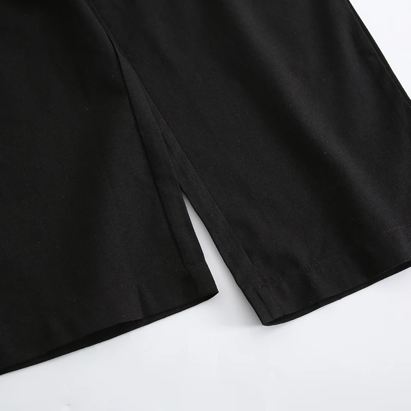 Vintage Linen Women's Pants Casual Elastic Waist Button Up Korean Fashion Harajuku Trouser Streetwear Sweatpants