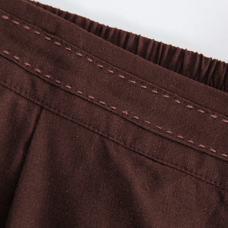 Vintage Linen Women's Pants Casual Elastic Waist Button Up Korean Fashion Harajuku Trouser Streetwear Sweatpants