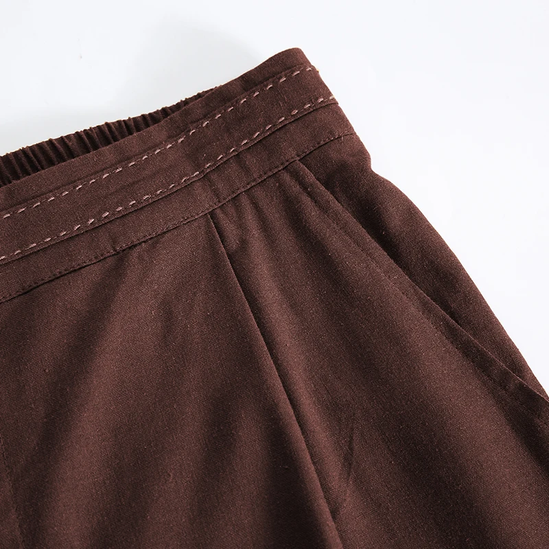 Vintage Linen Women's Pants Casual Elastic Waist Button Up Korean Fashion Harajuku Trouser Streetwear Sweatpants