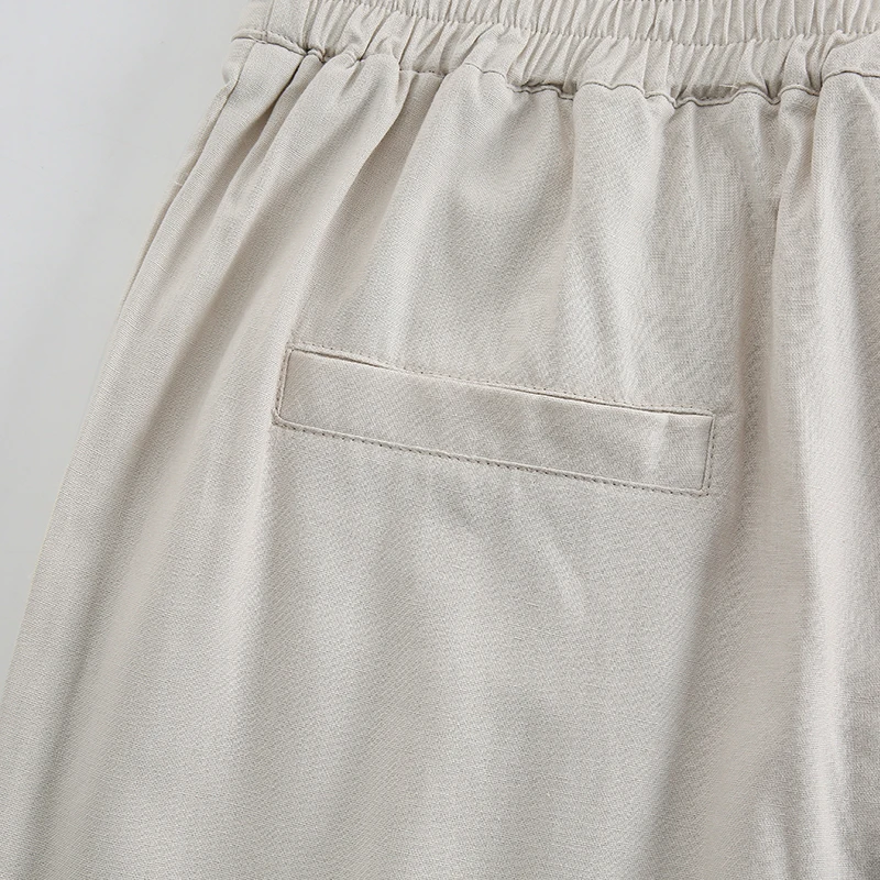Vintage Linen Women's Pants Casual Elastic Waist Button Up Korean Fashion Harajuku Trouser Streetwear Sweatpants