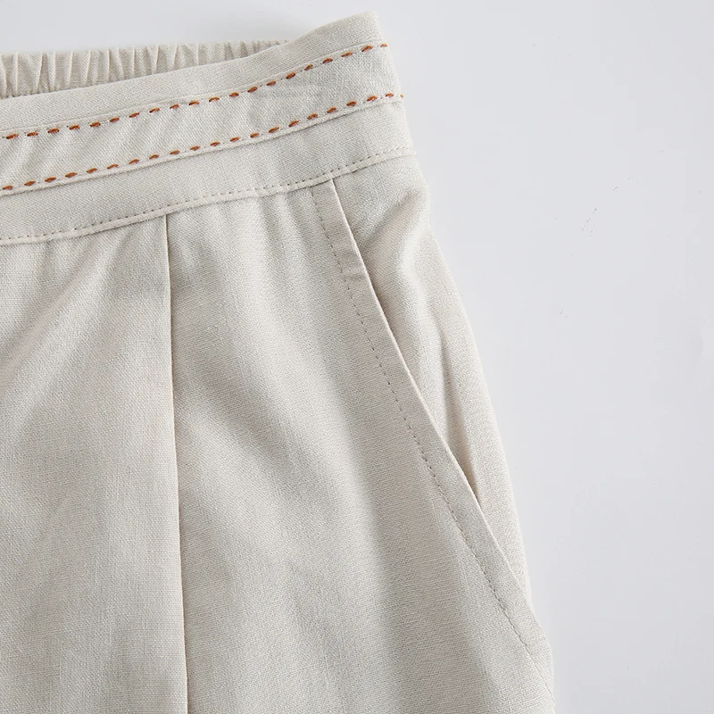 Vintage Linen Women's Pants Casual Elastic Waist Button Up Korean Fashion Harajuku Trouser Streetwear Sweatpants
