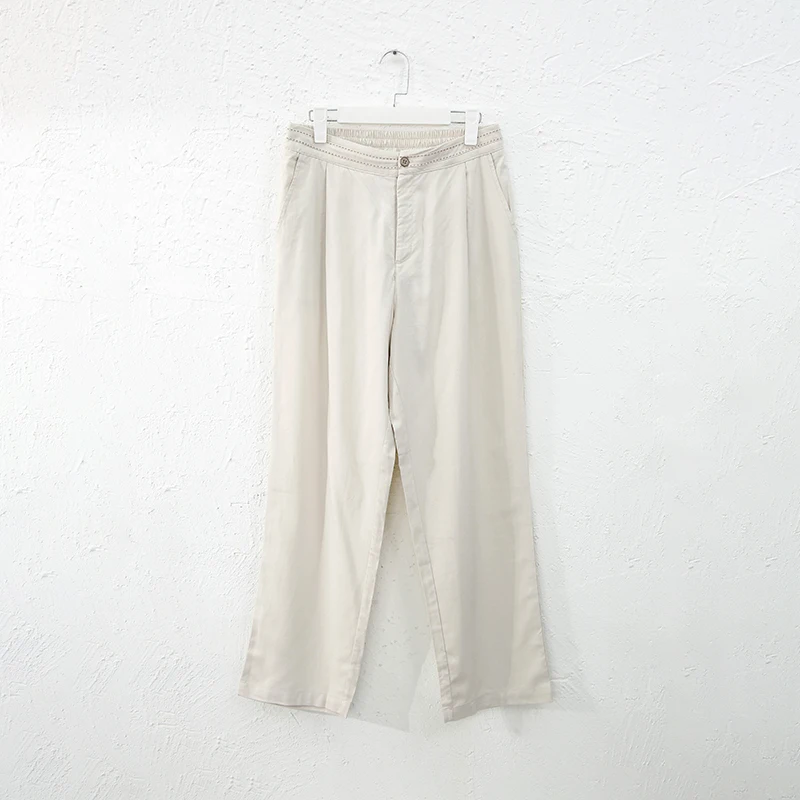 Vintage Linen Women's Pants Casual Elastic Waist Button Up Korean Fashion Harajuku Trouser Streetwear Sweatpants