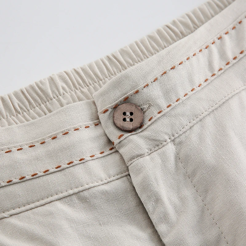 Vintage Linen Women's Pants Casual Elastic Waist Button Up Korean Fashion Harajuku Trouser Streetwear Sweatpants