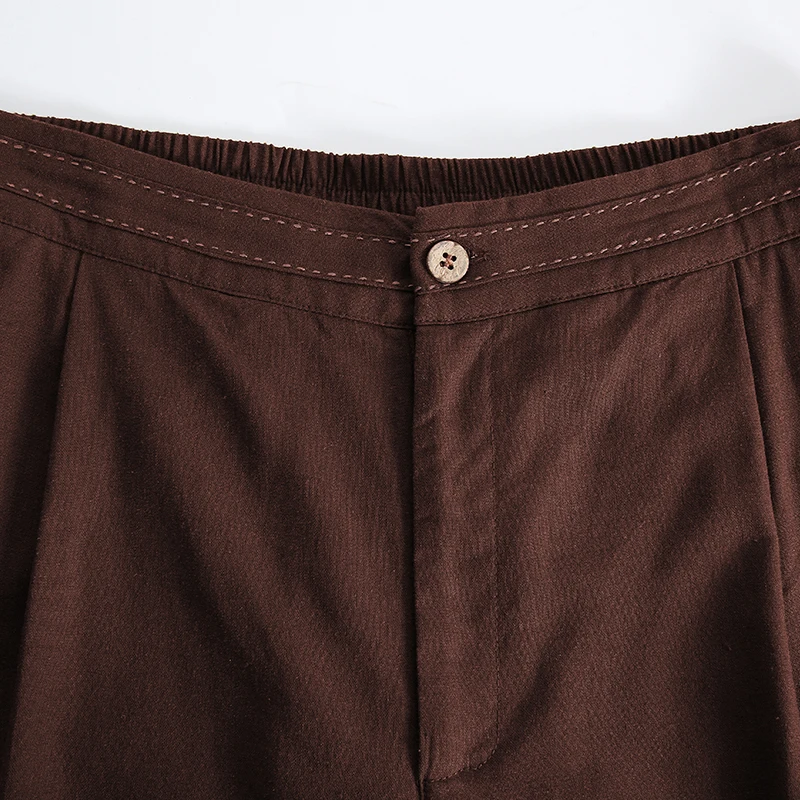 Vintage Linen Women's Pants Casual Elastic Waist Button Up Korean Fashion Harajuku Trouser Streetwear Sweatpants