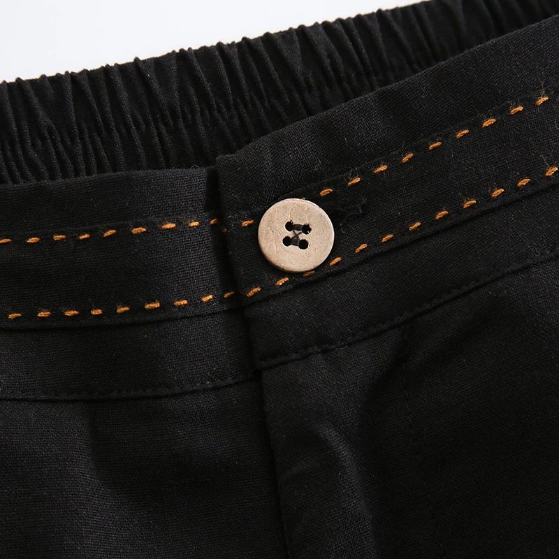 Vintage Linen Women's Pants Casual Elastic Waist Button Up Korean Fashion Harajuku Trouser Streetwear Sweatpants