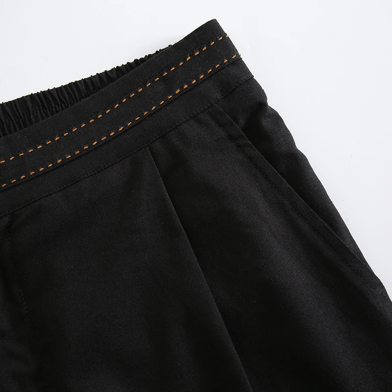 Vintage Linen Women's Pants Casual Elastic Waist Button Up Korean Fashion Harajuku Trouser Streetwear Sweatpants