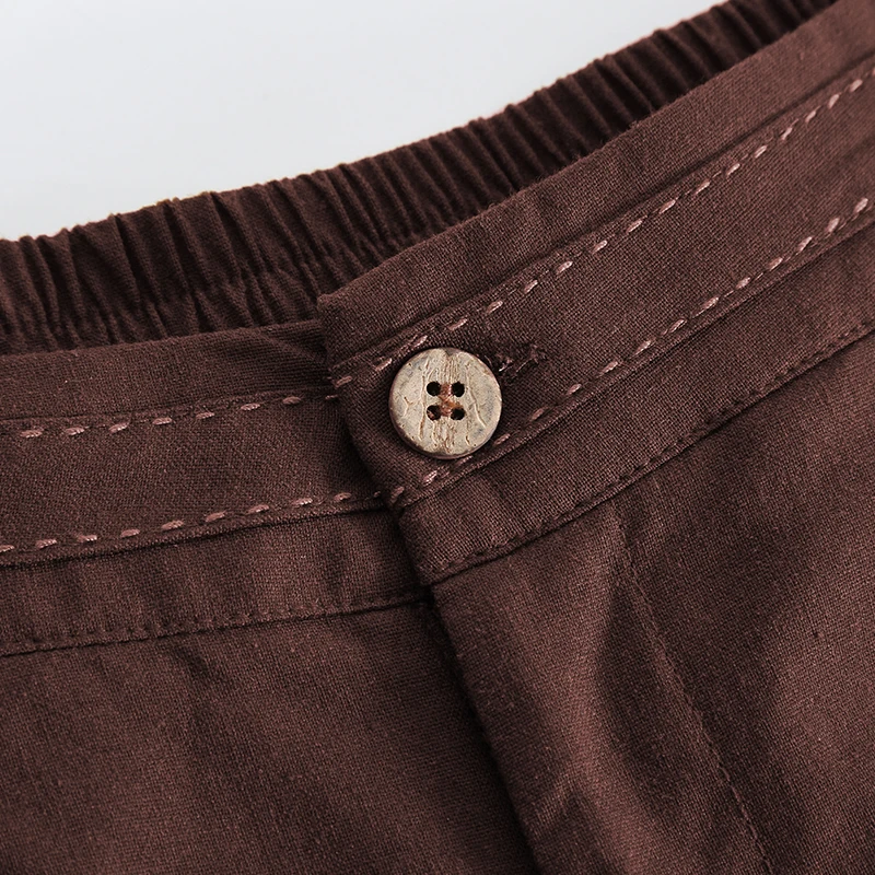 Vintage Linen Women's Pants Casual Elastic Waist Button Up Korean Fashion Harajuku Trouser Streetwear Sweatpants