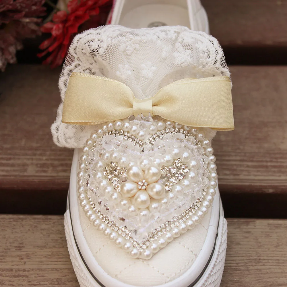Handmade Crystal lace Princess Shoe Size 40 Autumn Flats Women Shoes Slip-on Lazy Canvas Shoes Loafers Zapatos Mujer