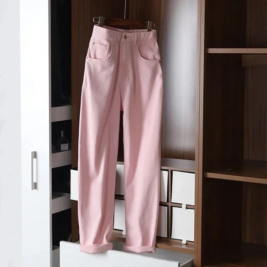 Women's Straight High Waist Jeans Korean Fashion Streetwear Baggy Wide-leg Casual White Denim Pants New Wash Vintage Vaqueros