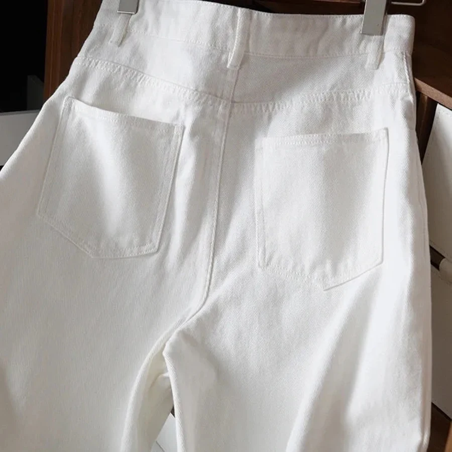 Women's Straight High Waist Jeans Korean Fashion Streetwear Baggy Wide-leg Casual White Denim Pants New Wash Vintage Vaqueros