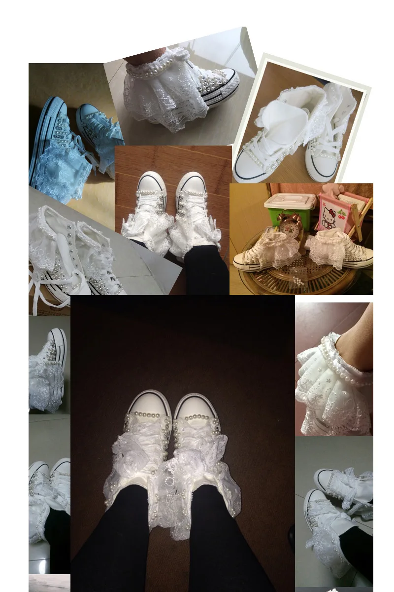 Lace Handmade Vulcanized Shoes Women High Heel Canvas Shoes New Arrival Lady White Pearl Diamond Wedding Shoes Bride