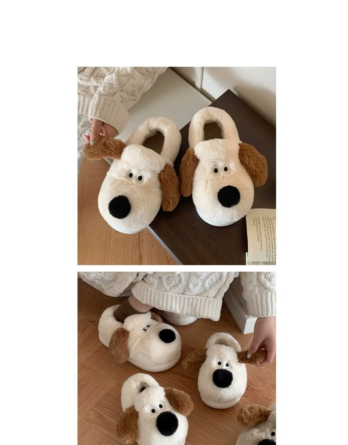 Size36-45 Hug Dog Slippers Girls Fluffy Warm Slide Slipper Female Cuddle Animal Flat Shoes 2022 Ins Hot Thick Furry Slippers