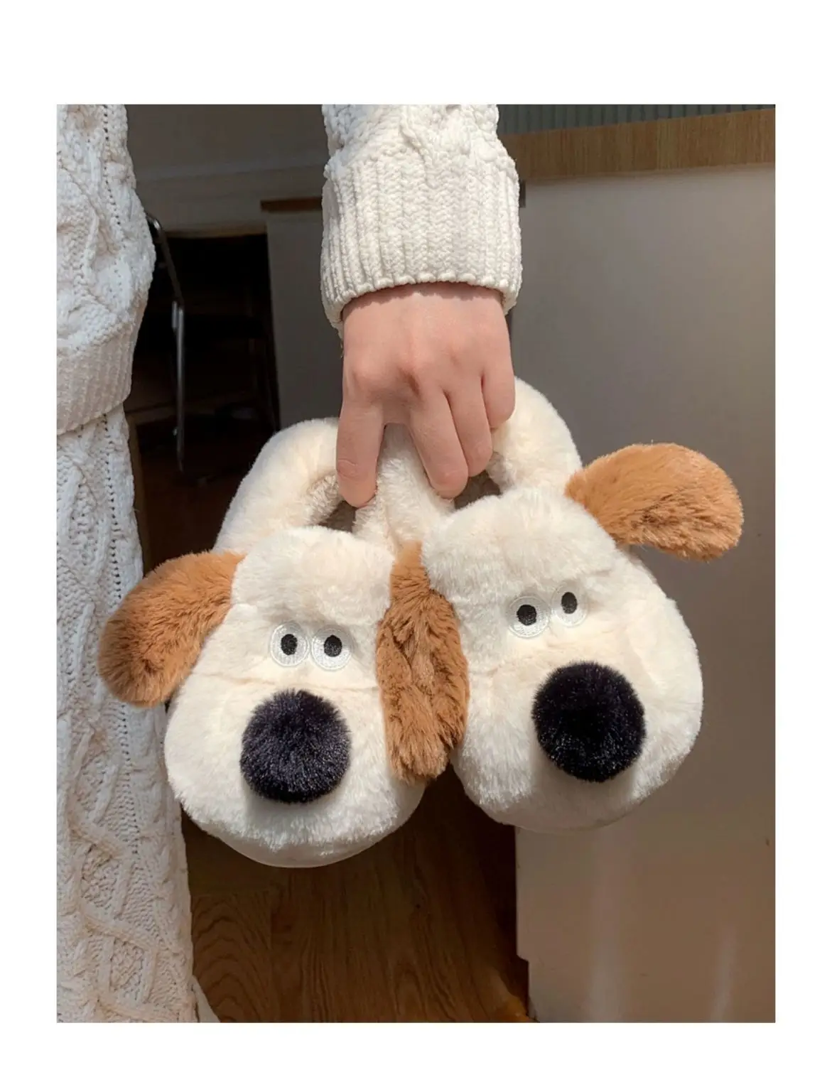 Size36-45 Hug Dog Slippers Girls Fluffy Warm Slide Slipper Female Cuddle Animal Flat Shoes 2022 Ins Hot Thick Furry Slippers