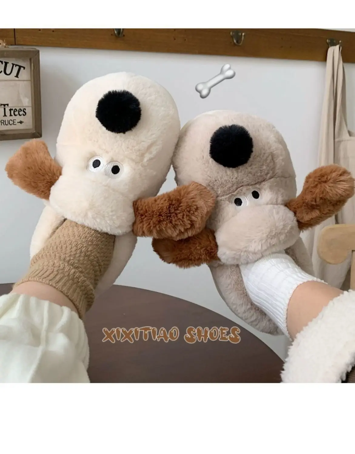 Size36-45 Hug Dog Slippers Girls Fluffy Warm Slide Slipper Female Cuddle Animal Flat Shoes 2022 Ins Hot Thick Furry Slippers