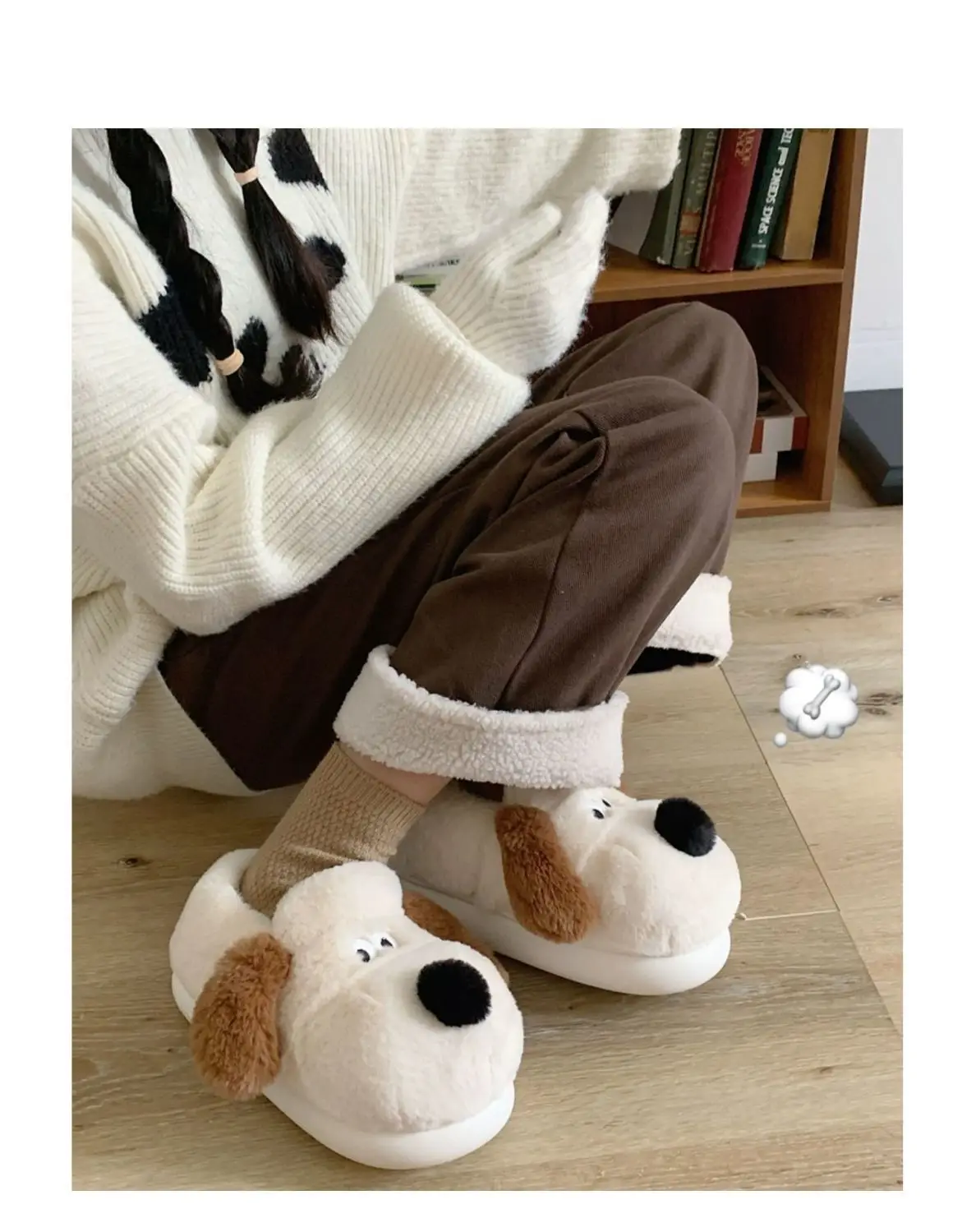 Size36-45 Hug Dog Slippers Girls Fluffy Warm Slide Slipper Female Cuddle Animal Flat Shoes 2022 Ins Hot Thick Furry Slippers