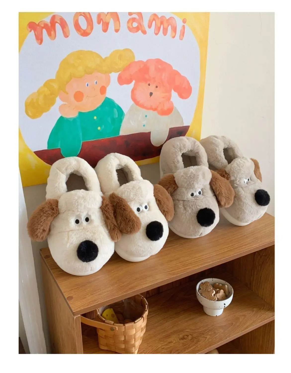 Size36-45 Hug Dog Slippers Girls Fluffy Warm Slide Slipper Female Cuddle Animal Flat Shoes 2022 Ins Hot Thick Furry Slippers