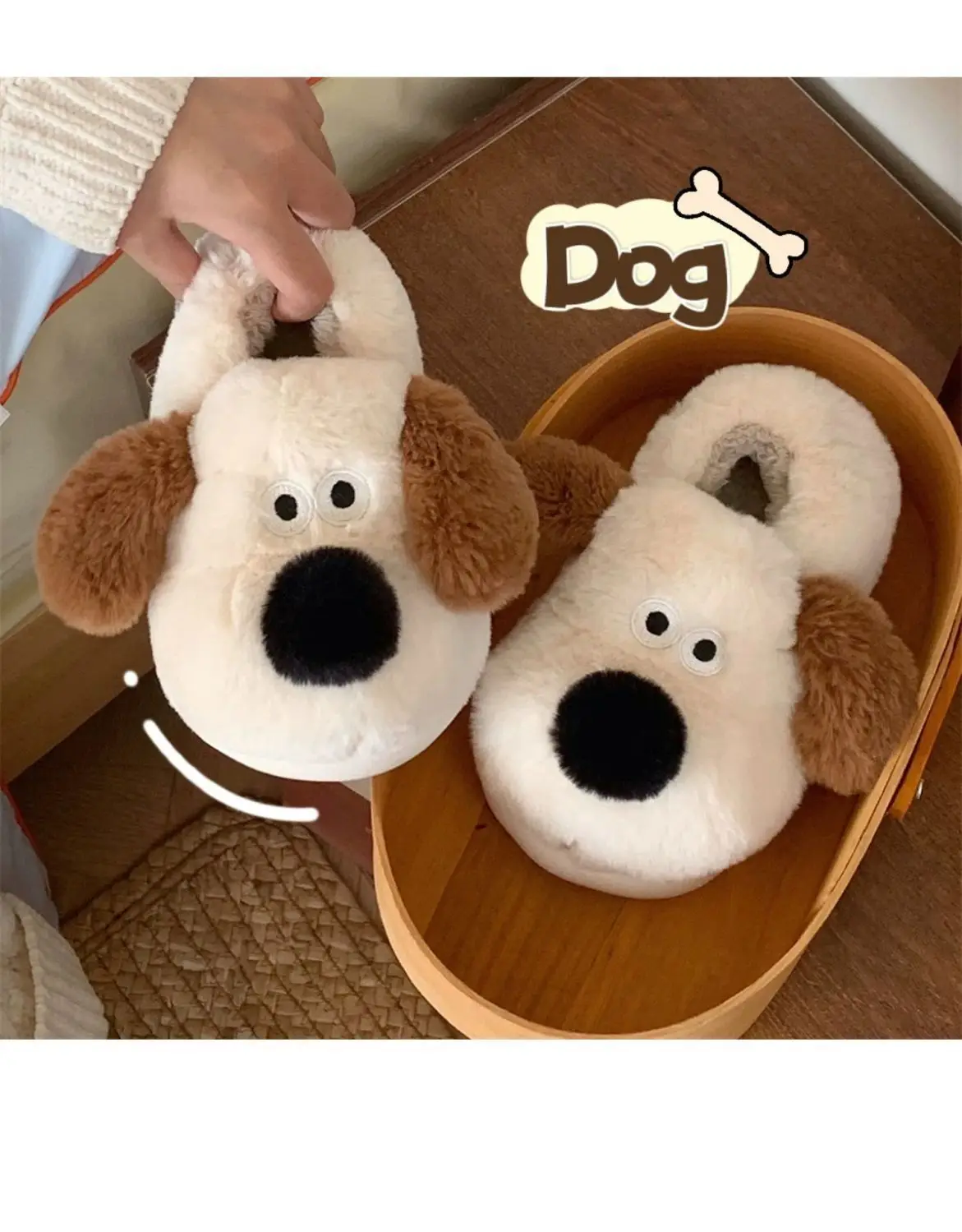 Size36-45 Hug Dog Slippers Girls Fluffy Warm Slide Slipper Female Cuddle Animal Flat Shoes 2022 Ins Hot Thick Furry Slippers
