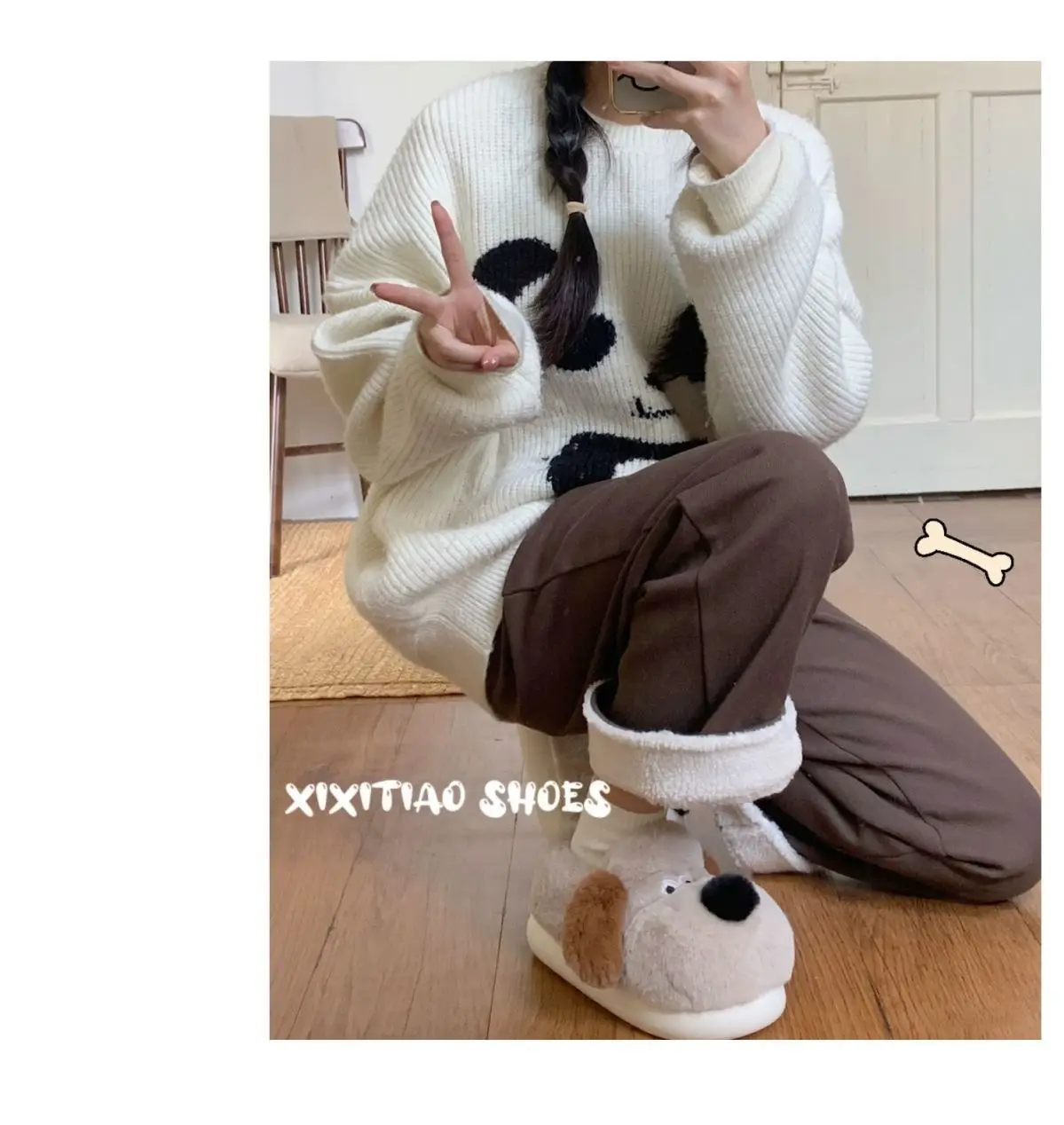 Size36-45 Hug Dog Slippers Girls Fluffy Warm Slide Slipper Female Cuddle Animal Flat Shoes 2022 Ins Hot Thick Furry Slippers