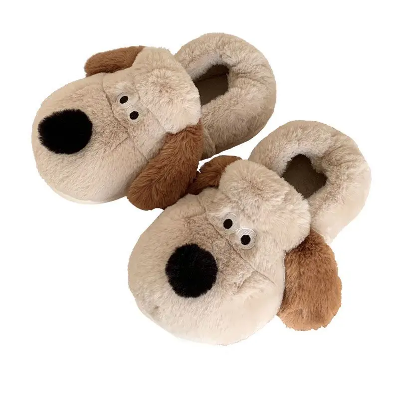 Size36-45 Hug Dog Slippers Girls Fluffy Warm Slide Slipper Female Cuddle Animal Flat Shoes 2022 Ins Hot Thick Furry Slippers