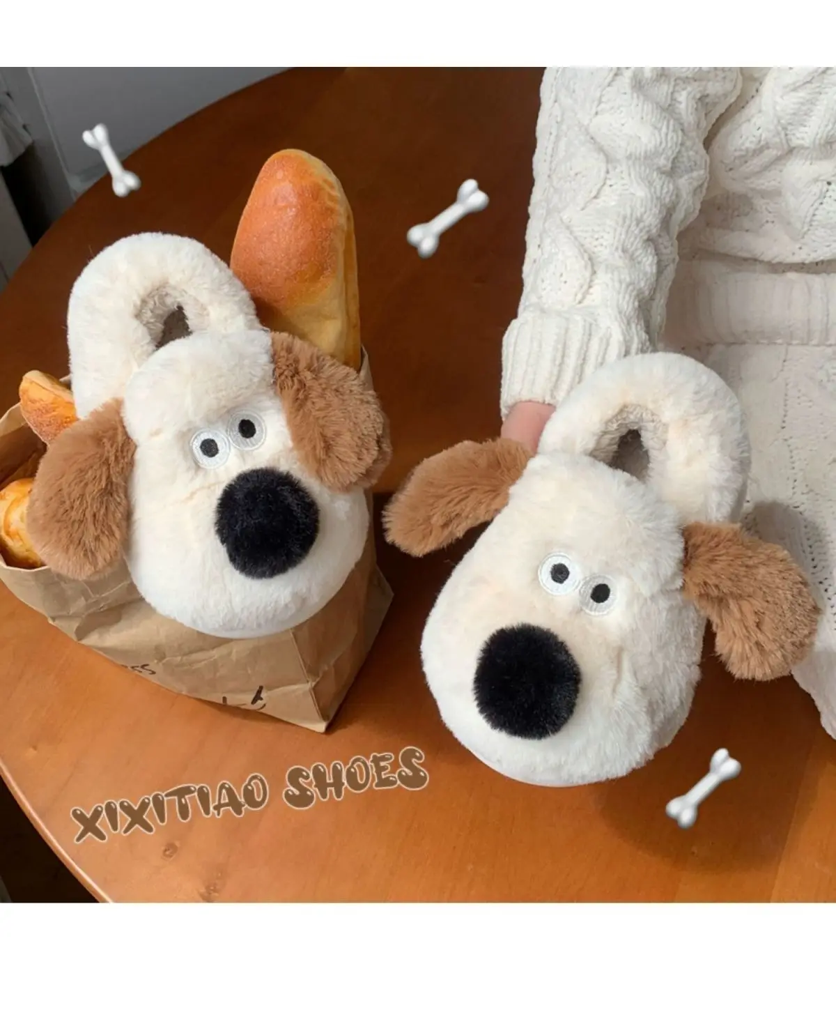 Size36-45 Hug Dog Slippers Girls Fluffy Warm Slide Slipper Female Cuddle Animal Flat Shoes 2022 Ins Hot Thick Furry Slippers