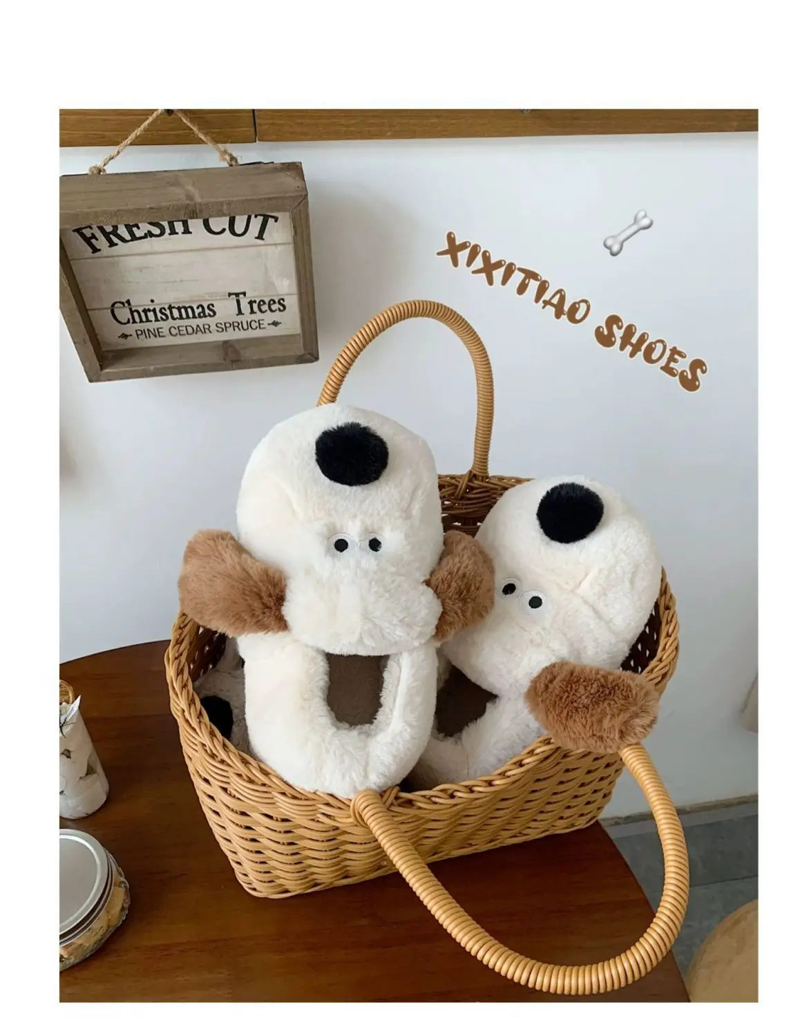 Size36-45 Hug Dog Slippers Girls Fluffy Warm Slide Slipper Female Cuddle Animal Flat Shoes 2022 Ins Hot Thick Furry Slippers