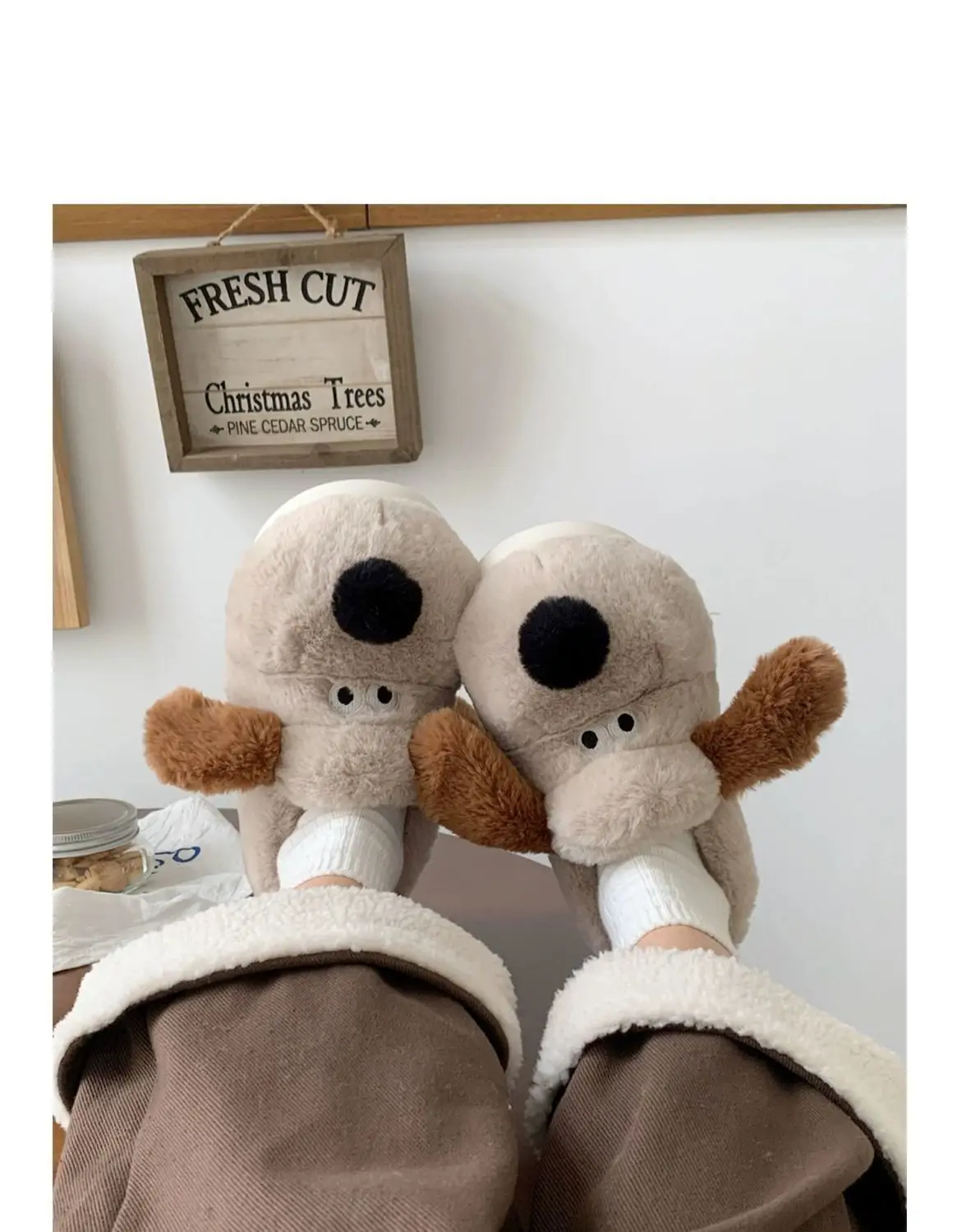Size36-45 Hug Dog Slippers Girls Fluffy Warm Slide Slipper Female Cuddle Animal Flat Shoes 2022 Ins Hot Thick Furry Slippers
