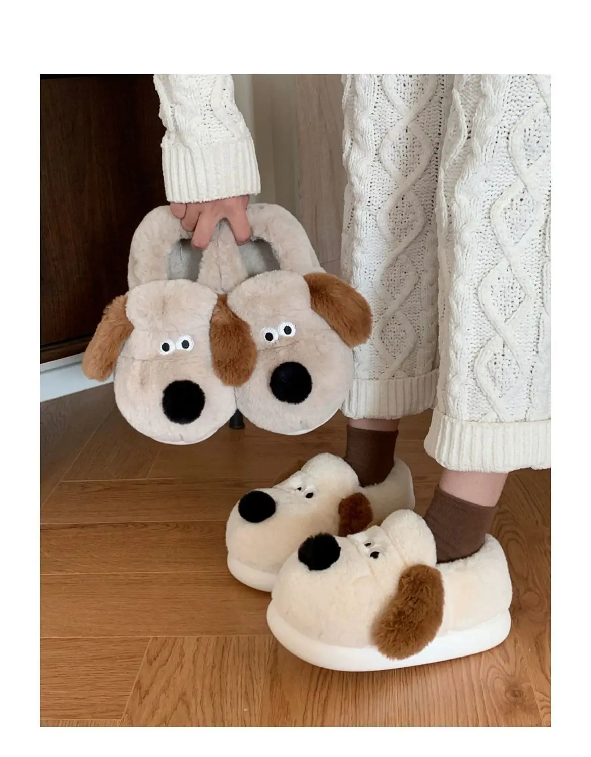 Size36-45 Hug Dog Slippers Girls Fluffy Warm Slide Slipper Female Cuddle Animal Flat Shoes 2022 Ins Hot Thick Furry Slippers