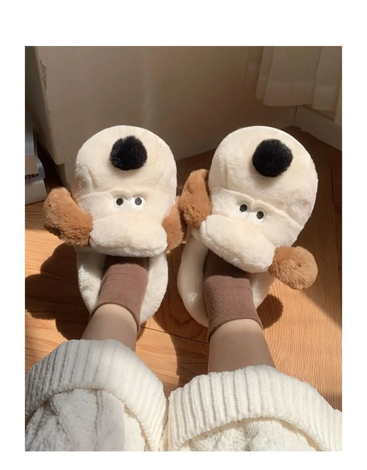 Size36-45 Hug Dog Slippers Girls Fluffy Warm Slide Slipper Female Cuddle Animal Flat Shoes 2022 Ins Hot Thick Furry Slippers