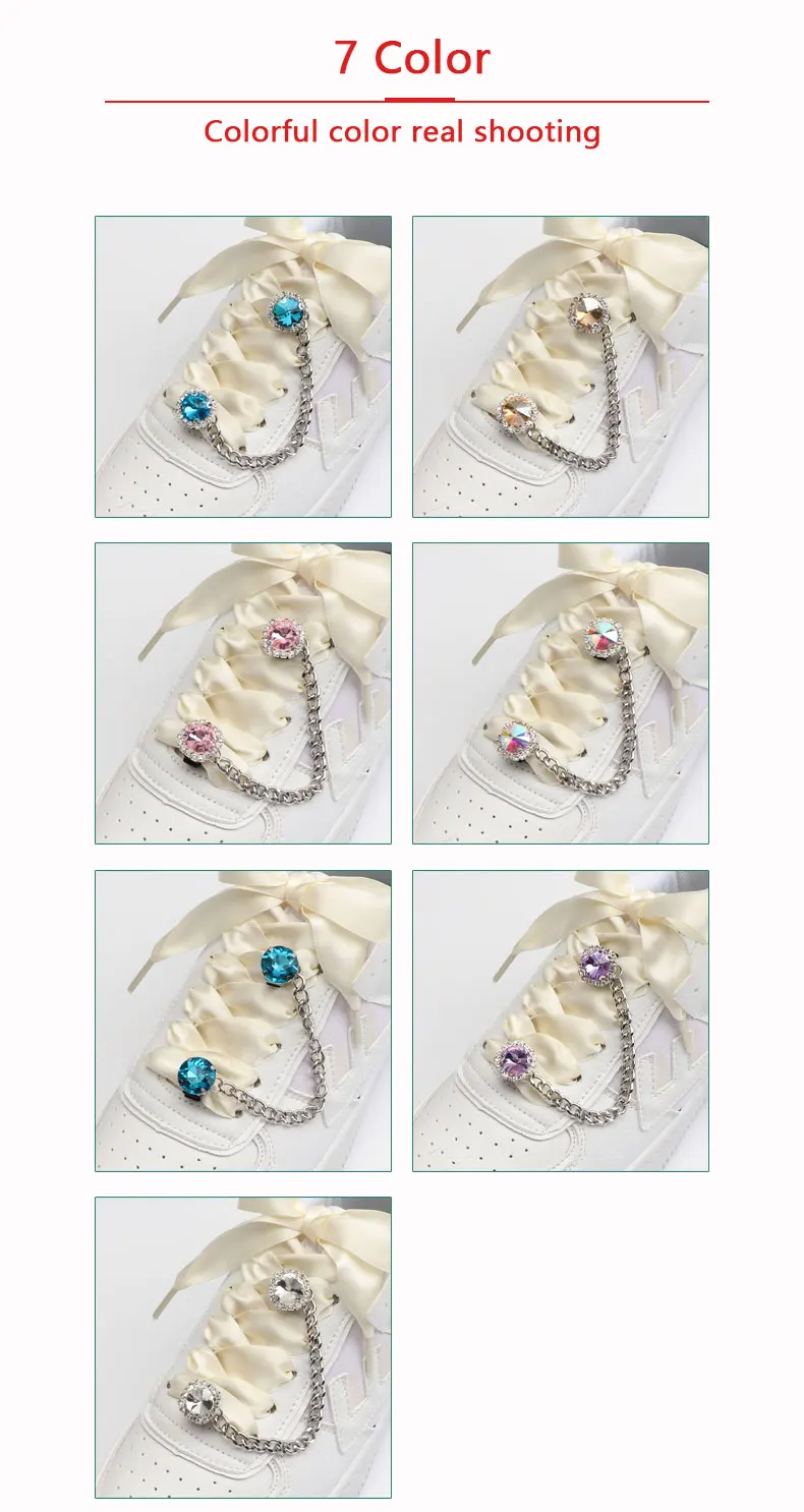 Sneakers Colorful Crystal Gemstone Decoration Shoelace Chain Shoe Buckle Clips Charms Ornaments Pendant Trend Shoes Accessories