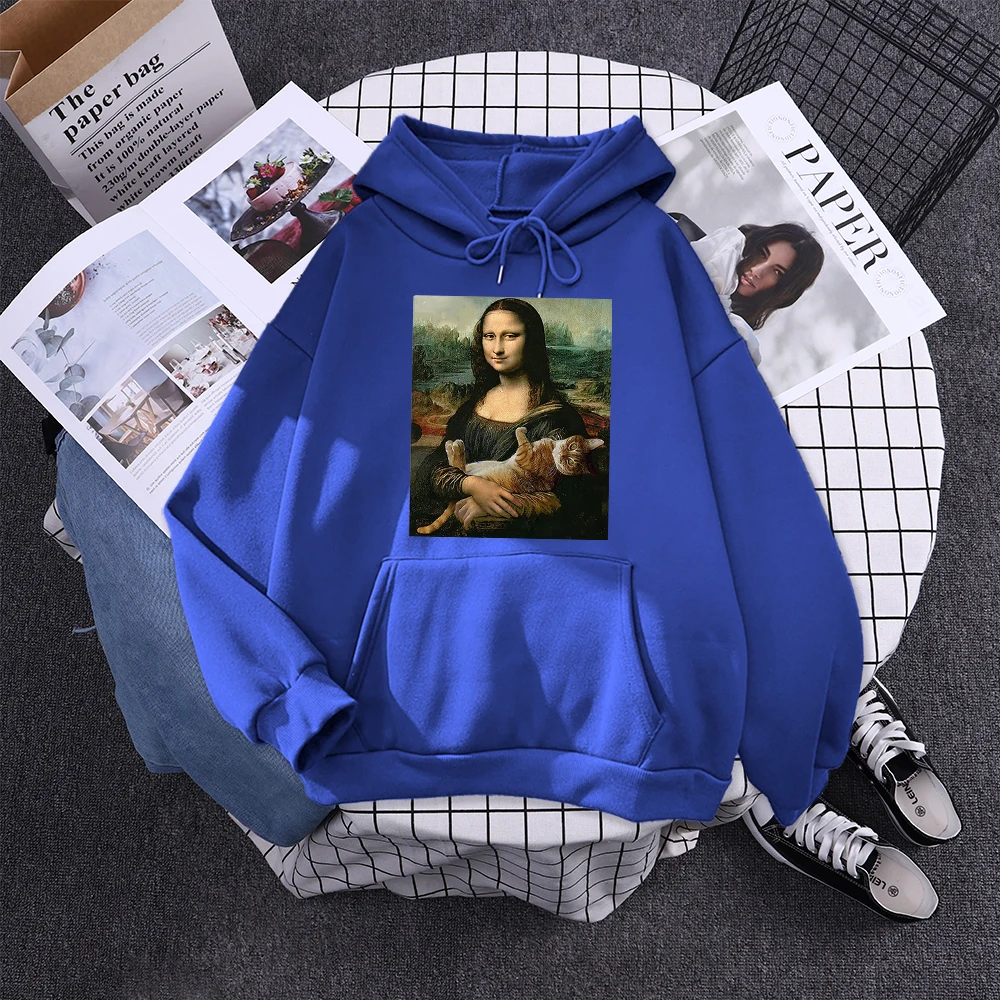 Hoodie Mona Lisa And Cat Hoodies For Women Harajuku Aesthetic Fall Womens Clothing Oversized Oversized Sweatshirt Female