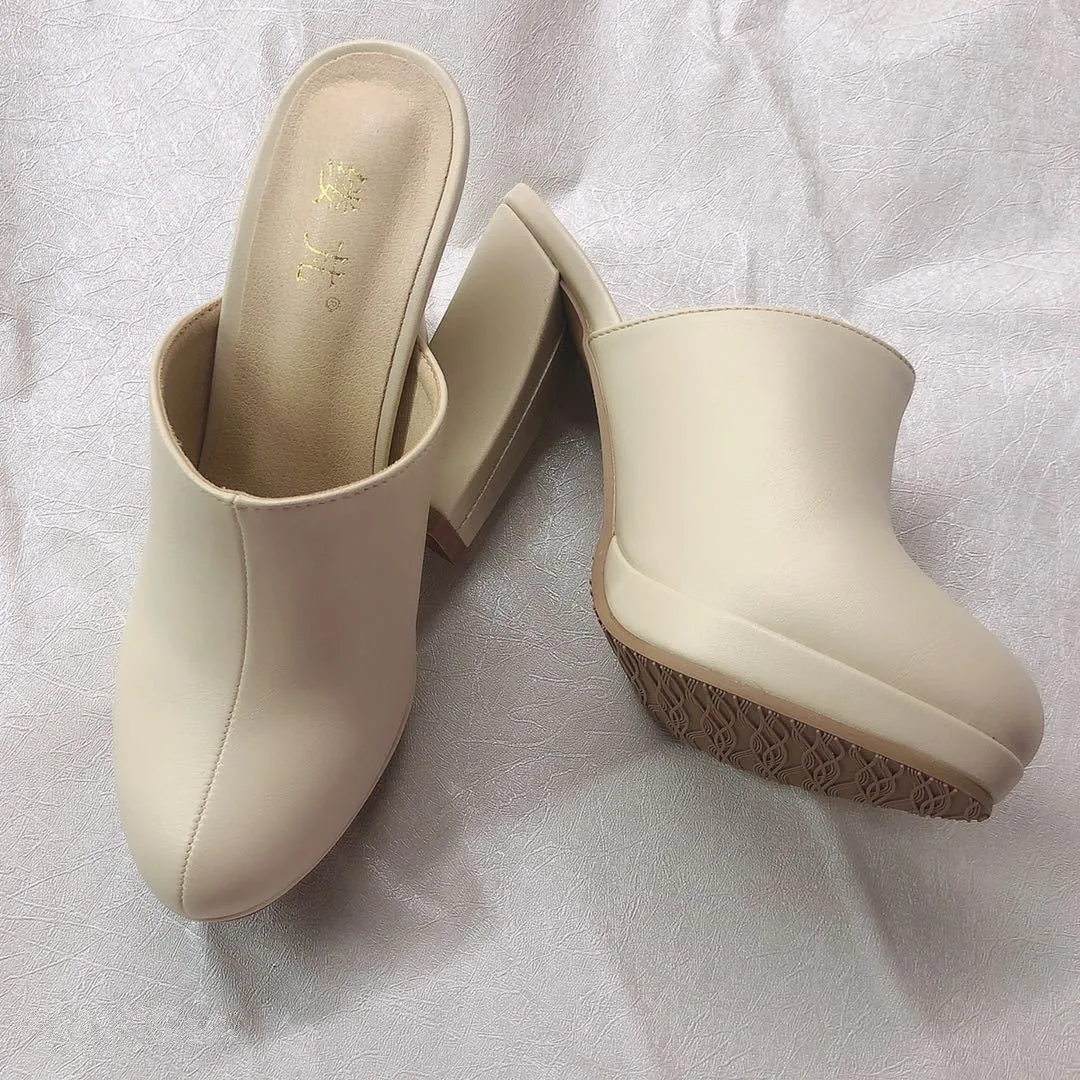 2024 New Summer Lady Mules Closed Toe Fashion 10 CM High Heel Slippers Woman Winter Fur Clogs Casual Sandals Black Shoes White