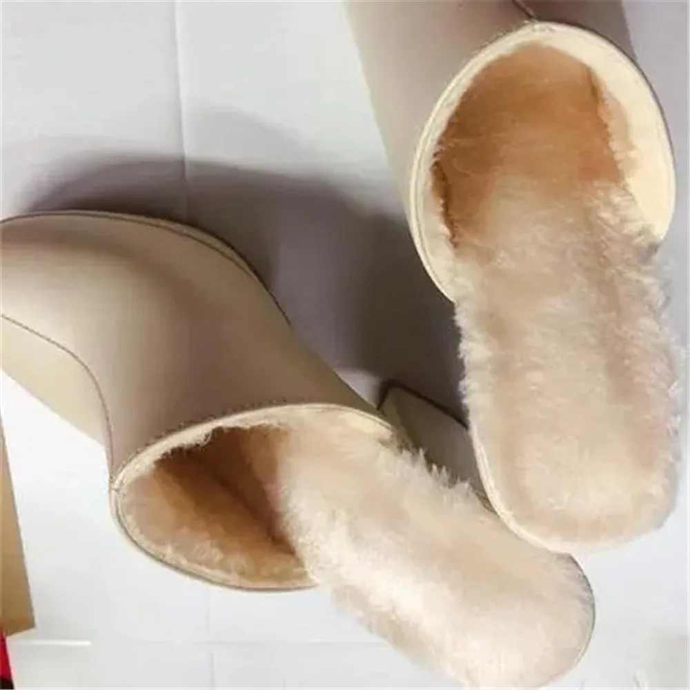 2024 New Summer Lady Mules Closed Toe Fashion 10 CM High Heel Slippers Woman Winter Fur Clogs Casual Sandals Black Shoes White