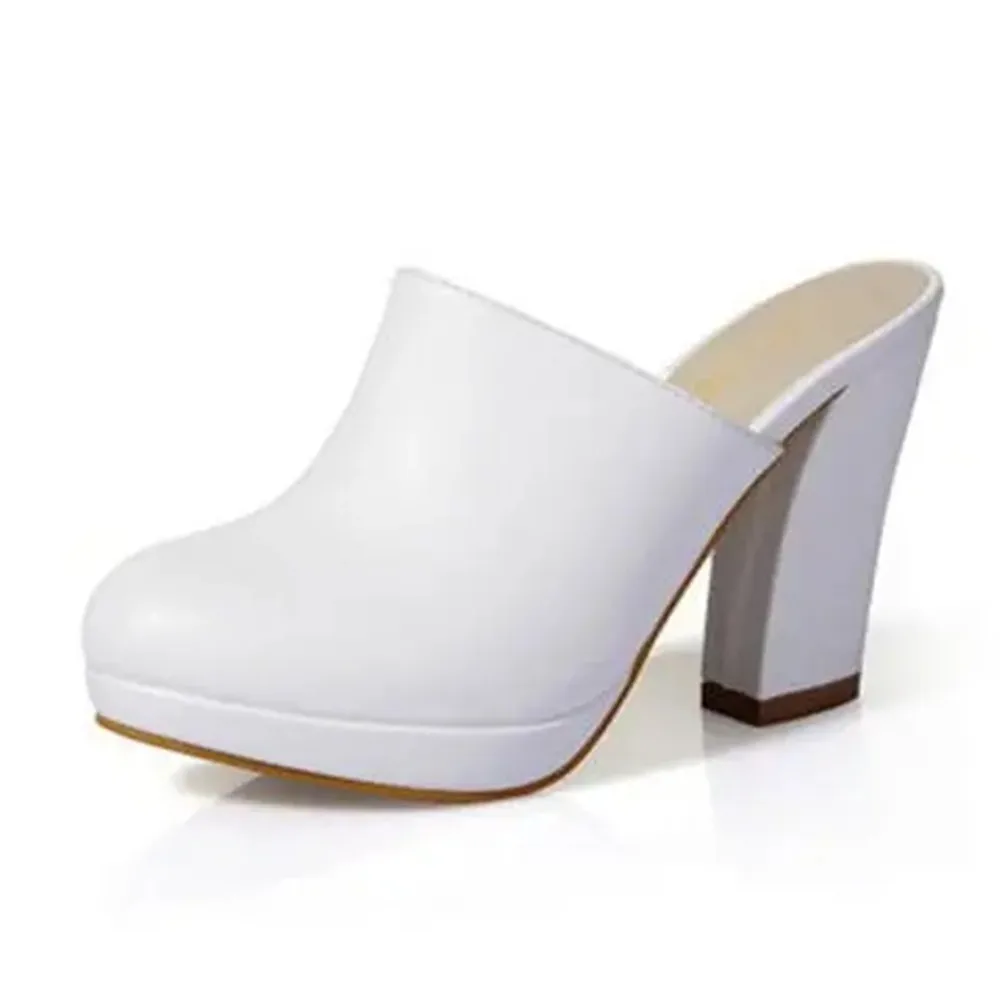 2024 New Summer Lady Mules Closed Toe Fashion 10 CM High Heel Slippers Woman Winter Fur Clogs Casual Sandals Black Shoes White