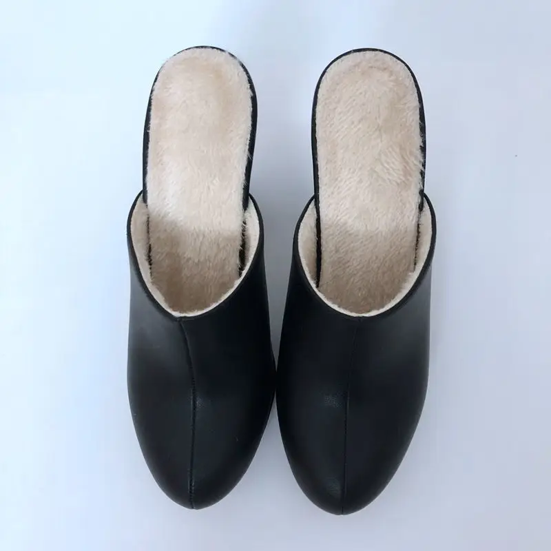2024 New Summer Lady Mules Closed Toe Fashion 10 CM High Heel Slippers Woman Winter Fur Clogs Casual Sandals Black Shoes White