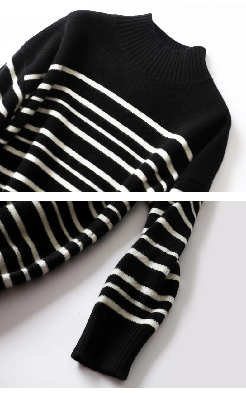 2021 Office Lady Knitted Sweater Dress Women Long Sleeve Half a turtlene Vintage Striped Casual Female Long Dress Fashion Autumn