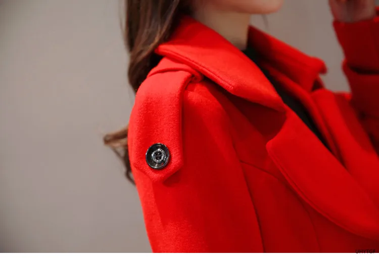 UHYTGF Women's Jacket Fashion Korean Slim Winter Woolen Coat Pure Color Wild Elegant Female Long Outerwear Casual Warm Tops 1189