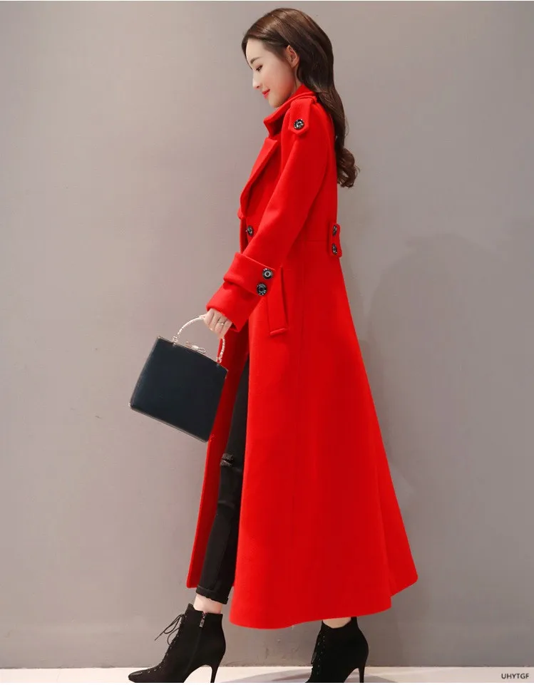 UHYTGF Women's Jacket Fashion Korean Slim Winter Woolen Coat Pure Color Wild Elegant Female Long Outerwear Casual Warm Tops 1189