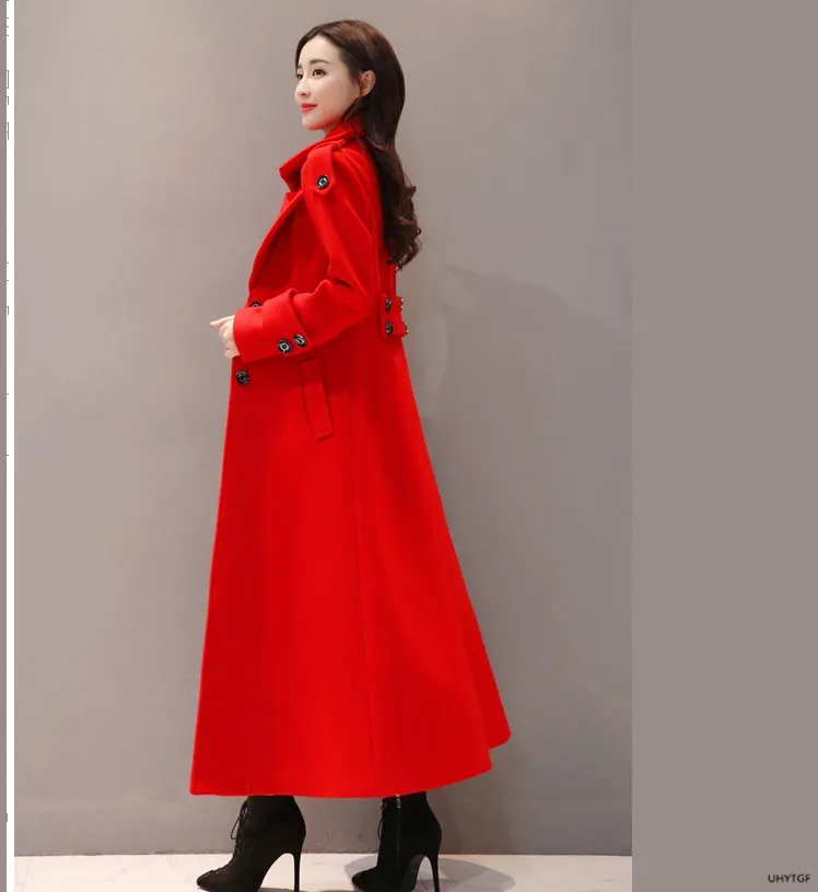 UHYTGF Women's Jacket Fashion Korean Slim Winter Woolen Coat Pure Color Wild Elegant Female Long Outerwear Casual Warm Tops 1189