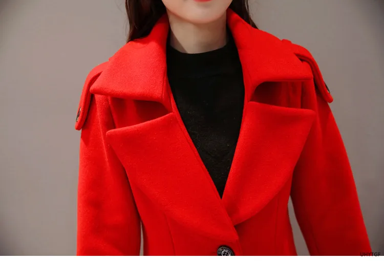 UHYTGF Women's Jacket Fashion Korean Slim Winter Woolen Coat Pure Color Wild Elegant Female Long Outerwear Casual Warm Tops 1189