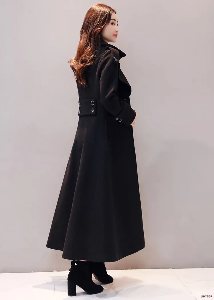 UHYTGF Women's Jacket Fashion Korean Slim Winter Woolen Coat Pure Color Wild Elegant Female Long Outerwear Casual Warm Tops 1189