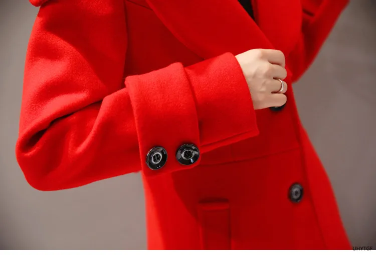 UHYTGF Women's Jacket Fashion Korean Slim Winter Woolen Coat Pure Color Wild Elegant Female Long Outerwear Casual Warm Tops 1189