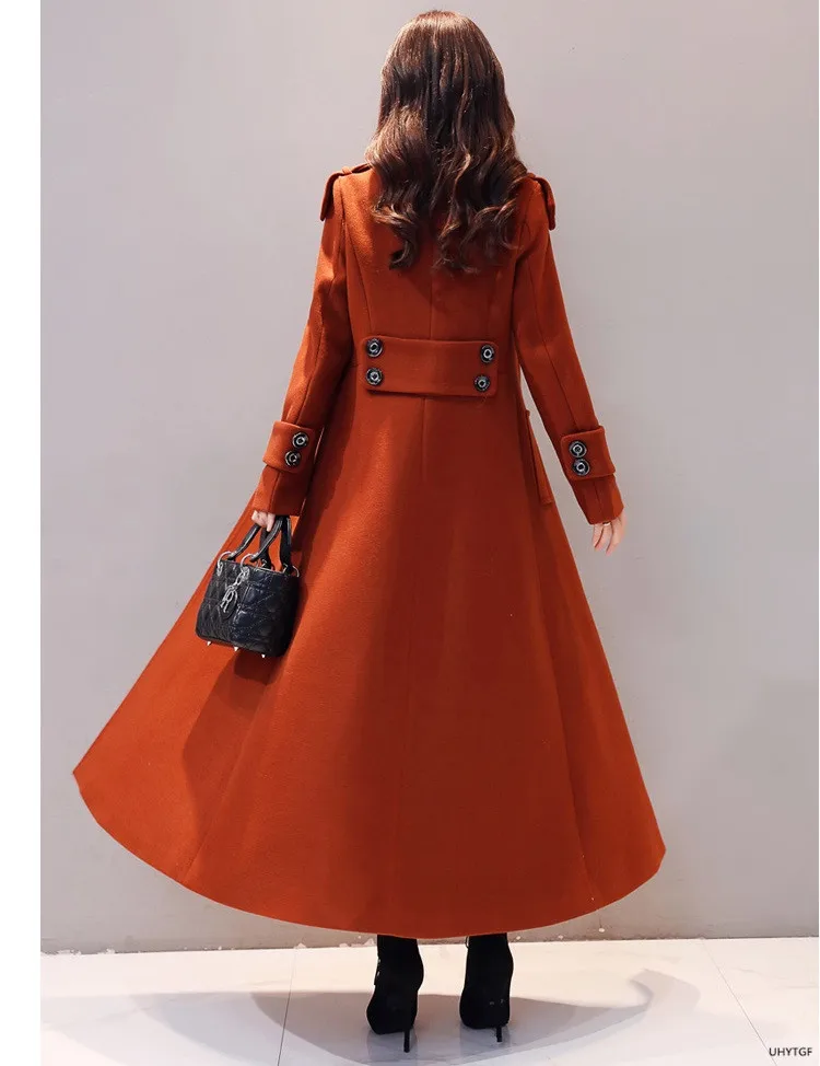 UHYTGF Women's Jacket Fashion Korean Slim Winter Woolen Coat Pure Color Wild Elegant Female Long Outerwear Casual Warm Tops 1189