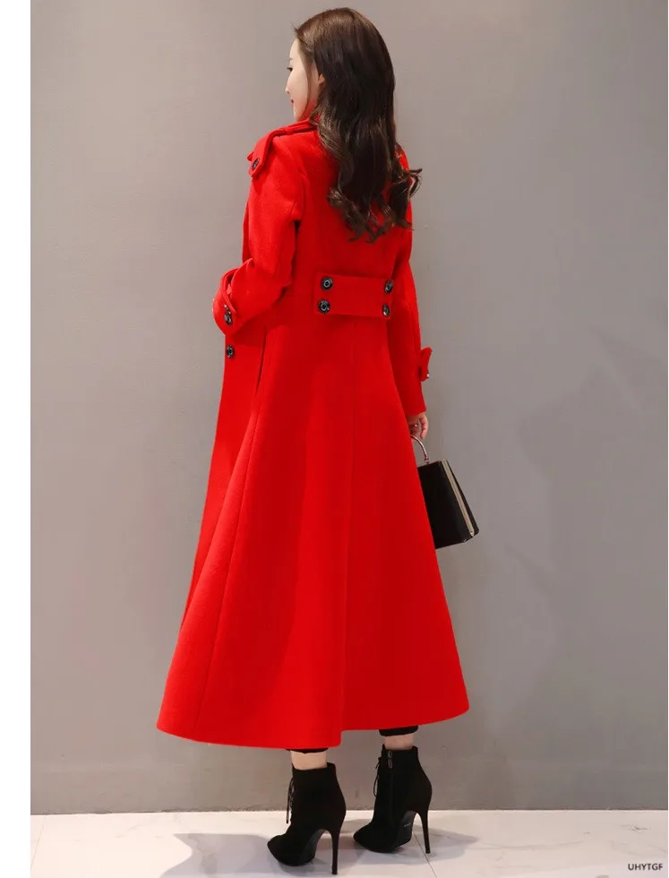 UHYTGF Women's Jacket Fashion Korean Slim Winter Woolen Coat Pure Color Wild Elegant Female Long Outerwear Casual Warm Tops 1189
