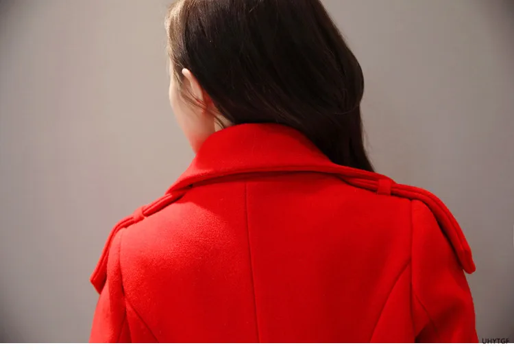 UHYTGF Women's Jacket Fashion Korean Slim Winter Woolen Coat Pure Color Wild Elegant Female Long Outerwear Casual Warm Tops 1189
