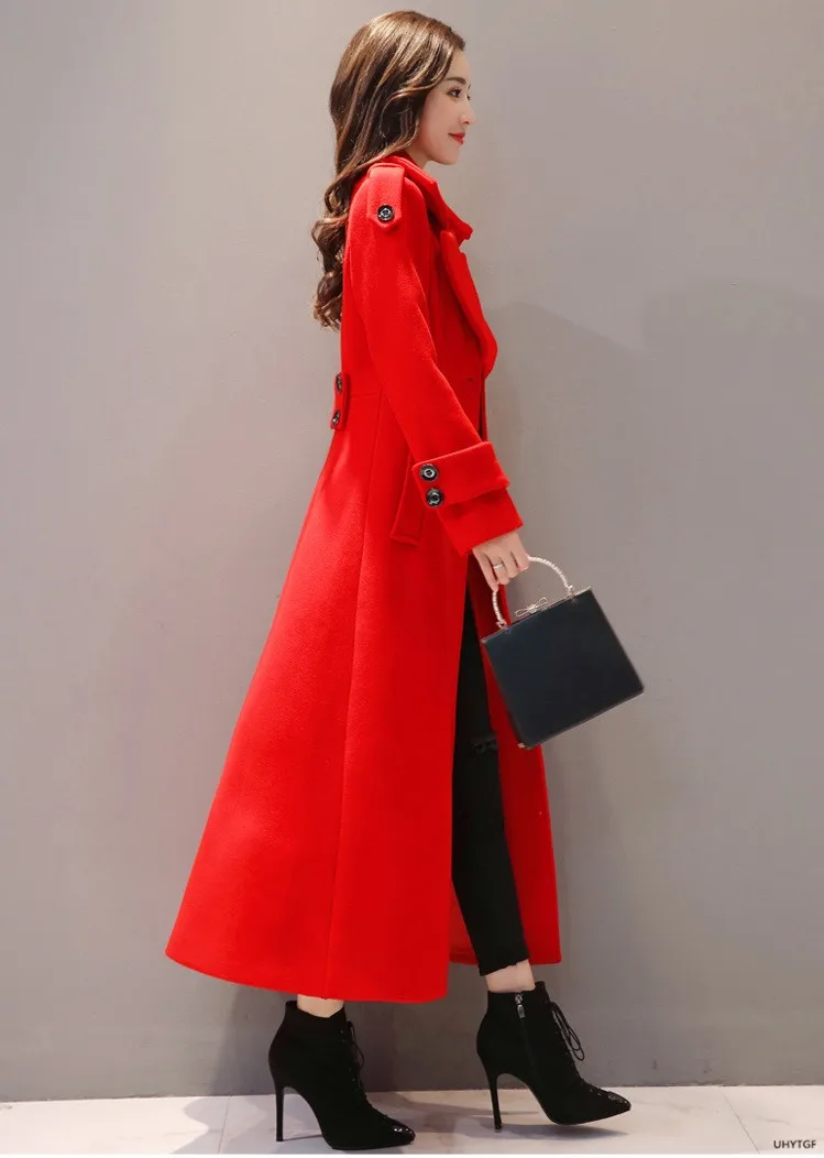 UHYTGF Women's Jacket Fashion Korean Slim Winter Woolen Coat Pure Color Wild Elegant Female Long Outerwear Casual Warm Tops 1189