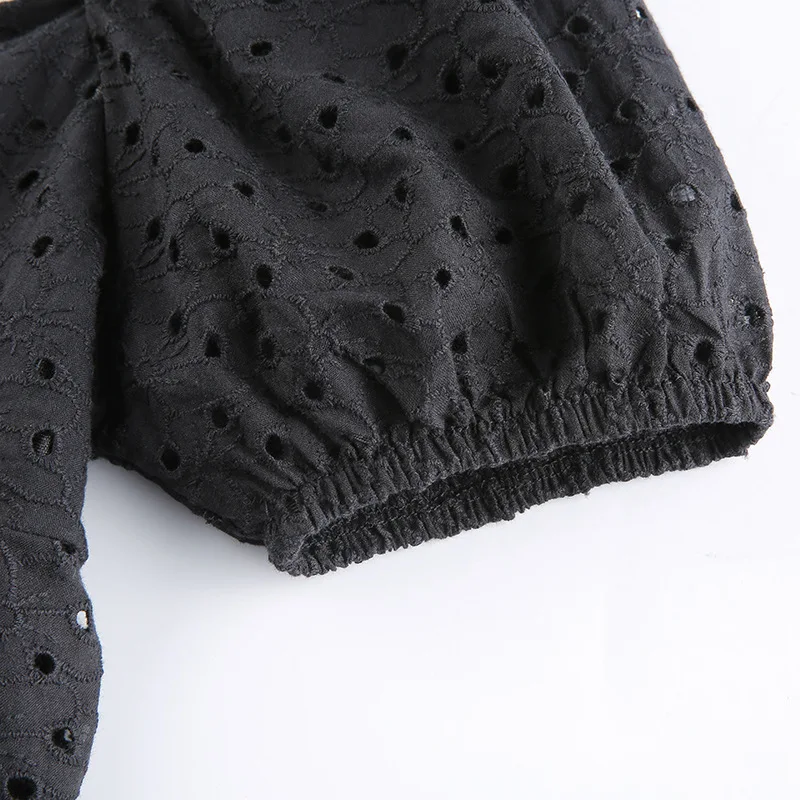 V Neck Ruffles Pleated Women's Dress Puff Sleeve Chic Black Summer Party Mini Dresses Hollow Out Vintage Corset Vestidos Ladies
